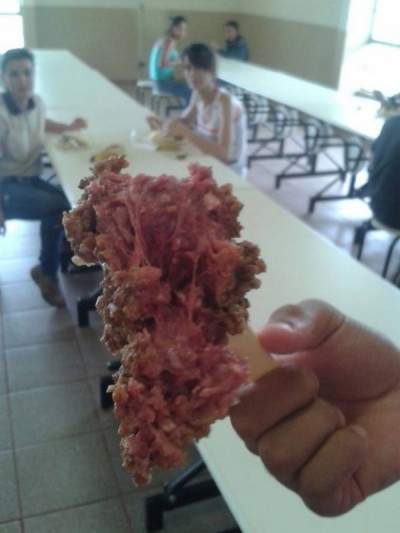 Uma foto tirada durante o almoço desta quarta-feira (12) mostra o que era para ser um bolinho de carne frita,... (Nova News)