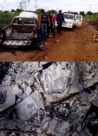 Carro brasileiro é encontrado incinerado com dinheiro no lado paraguaio (assista)
