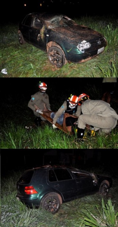 Capotamento deixa dois jovens feridos no anel viário de Nova Andradina