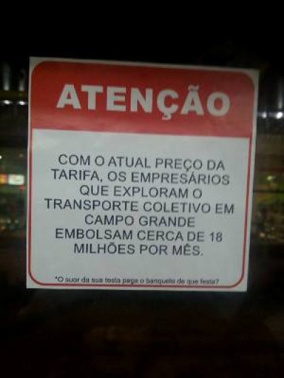 Protesto alerta passageiros para altos lucros das empresas de ônibus com passagem a R$ 3,00