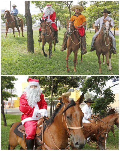 No estilo pantaneiro Papai Noel vai a cavalo ao encontro de crianças em ação social