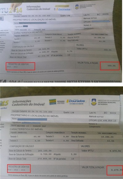 Aumento de 3.200% no IPTU assusta morador de Dourados