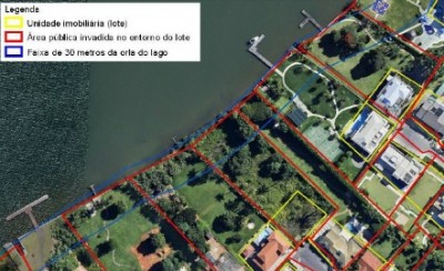 Imagem aérea mostra como área pública foi invadida por moradores do Lago Sul (Reprodução)