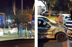 Após colisão, carro quase invadiu restaurante em Dourados (Montagem 94 FM)