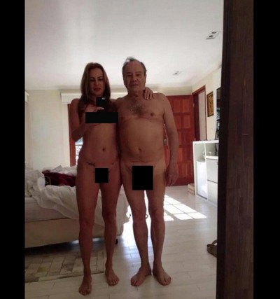 Stênio Garcia, de 83 anos, e a mulher, Marilene Saade, de 47, tiveram fotos suas bem à vontade divulgadas na w... (Reprodução)