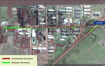 Marcações em verde e vermelho sobre o mapa da Cidade Universitária sinalizam o trajeto de embarque e desembarq... (Reprodução)