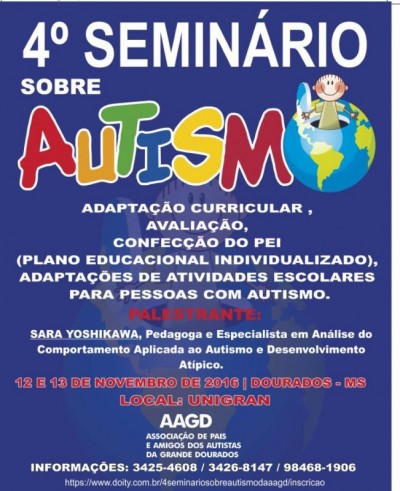 4º Seminário sobre Autismo será realizado em Dourados nos dias 12 e 13 de novembro