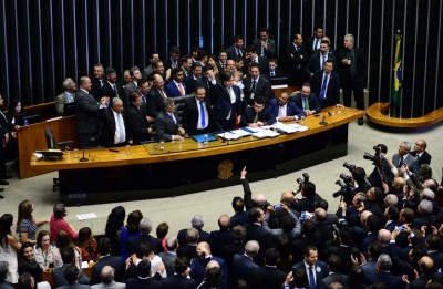 Maia, no momento em que teve anunciada sua reeleição à presidência da Câmara (Nilson Sebastian/Ag. Câmara)