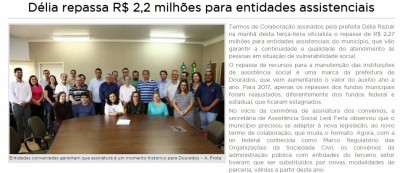 Prefeitura de Dourados anunciou renovação de convênios e informou repasse de R$ 2,2 milhões às entidades em ab... ()